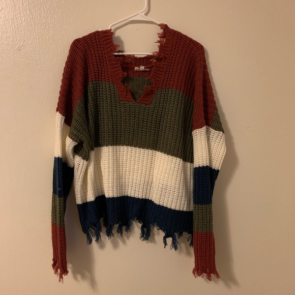 Color Block Distressed Sweater - Picture 1 of 2